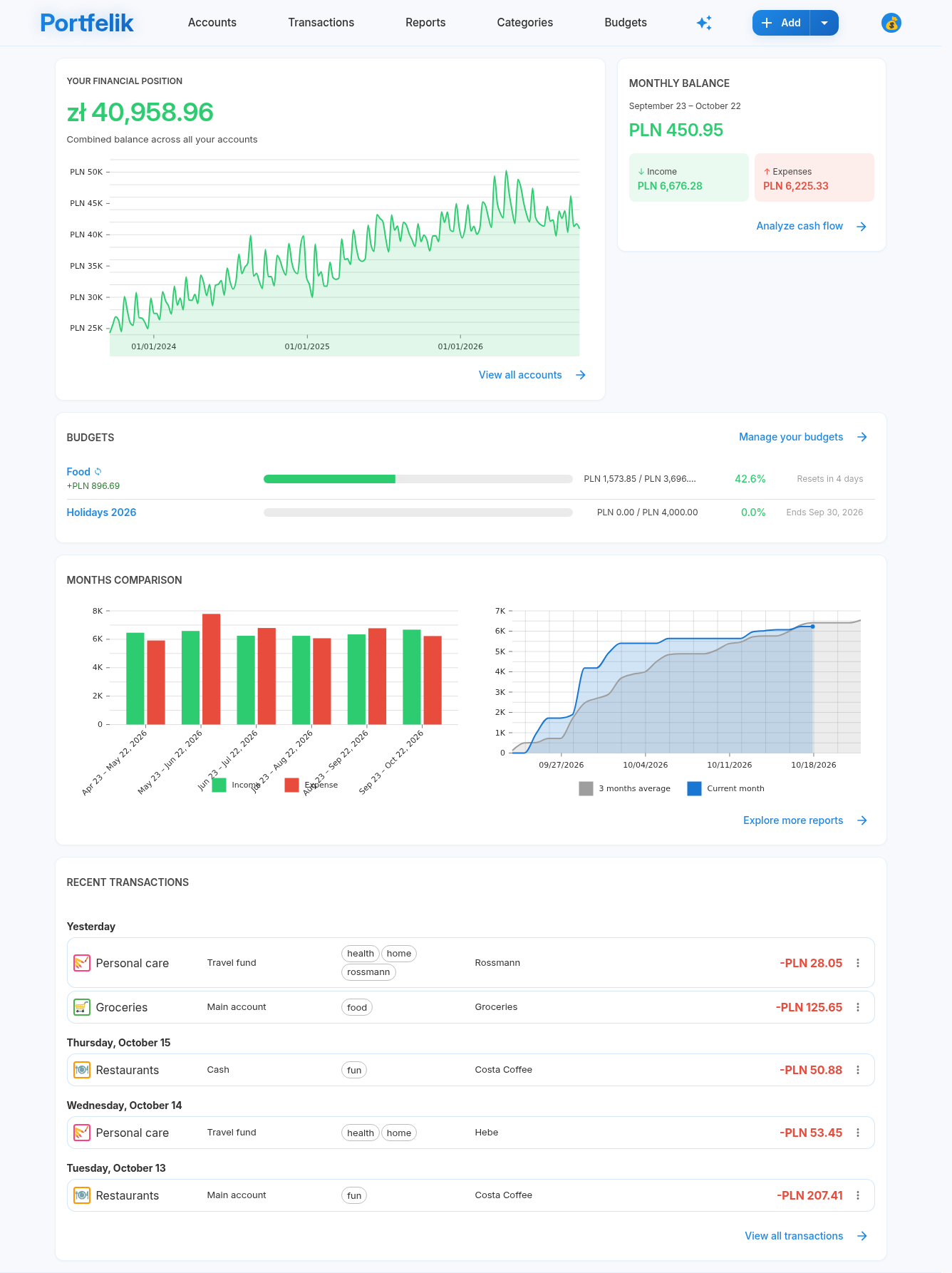 Portfelik main application preview